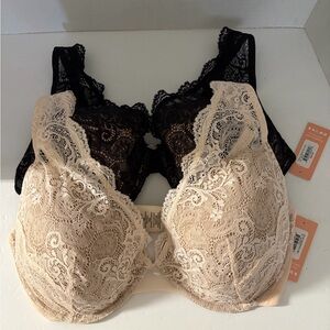 ThirdLove 24/7 Lace contour plunge Underwire Bra - Black and soft pink. 36F